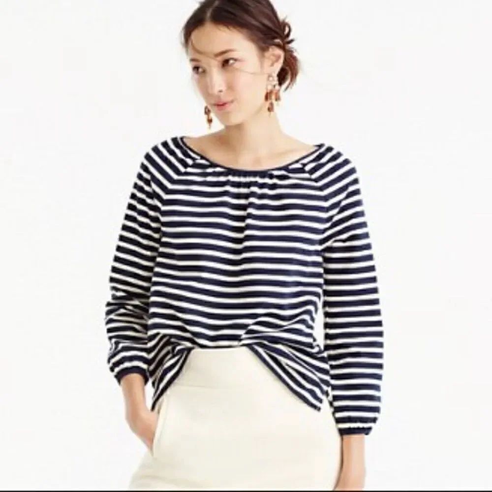 J. Crew Navy Blue Striped Top L